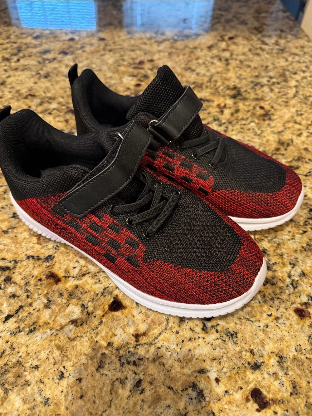 Kids Black & Red Knit Athletic Sneakers with Hook-and-Loop Strap
